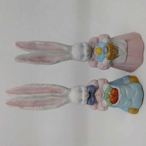 Vintage 1995‎ Hermitage Pottery Easter Lane Collection Boy & Girl Bunny Bells - Picture 1 of 9